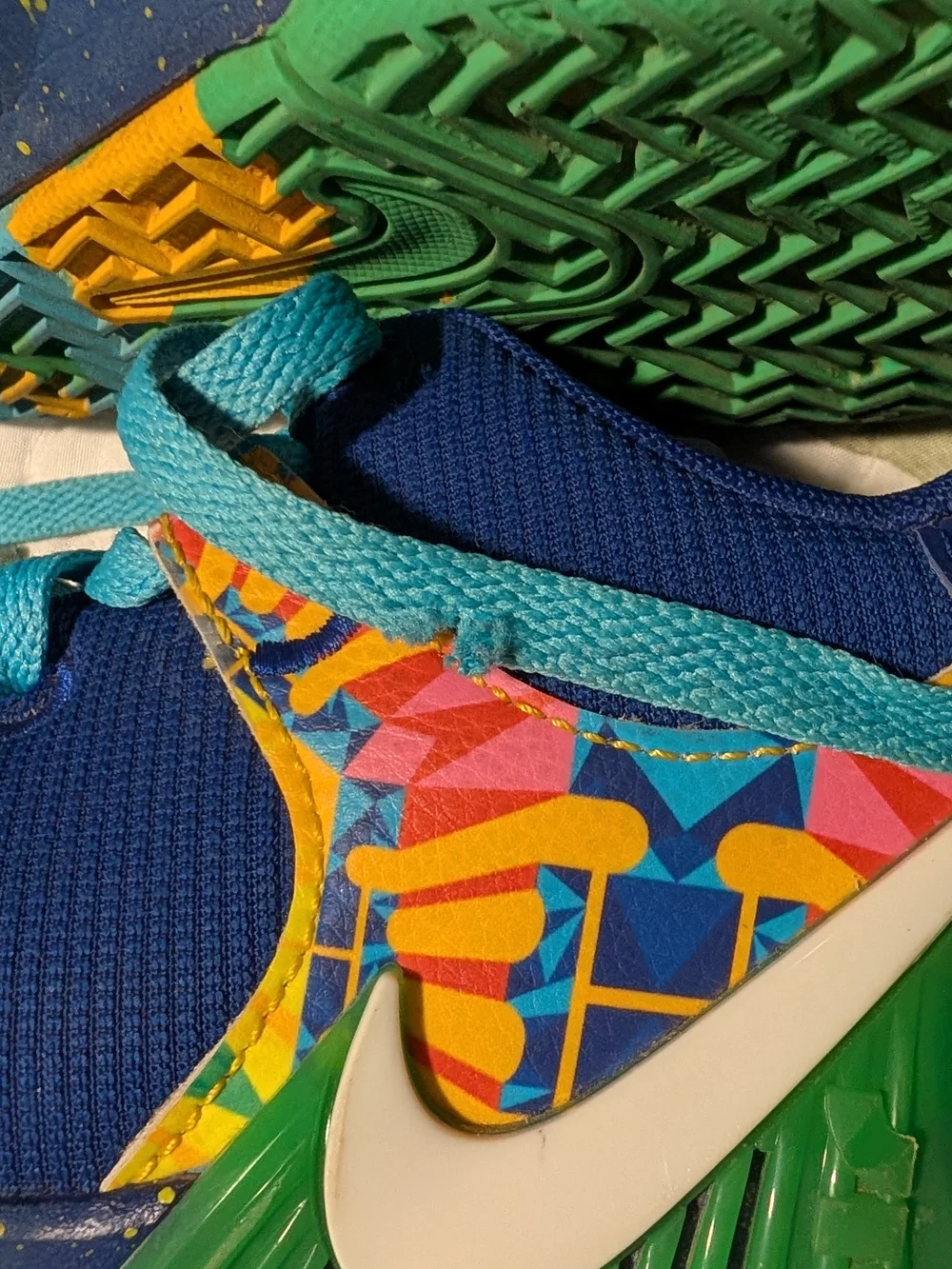 Nike LeBron Witness Kids Blue Sneakers with Teal Laces and Purple Pull Tabs